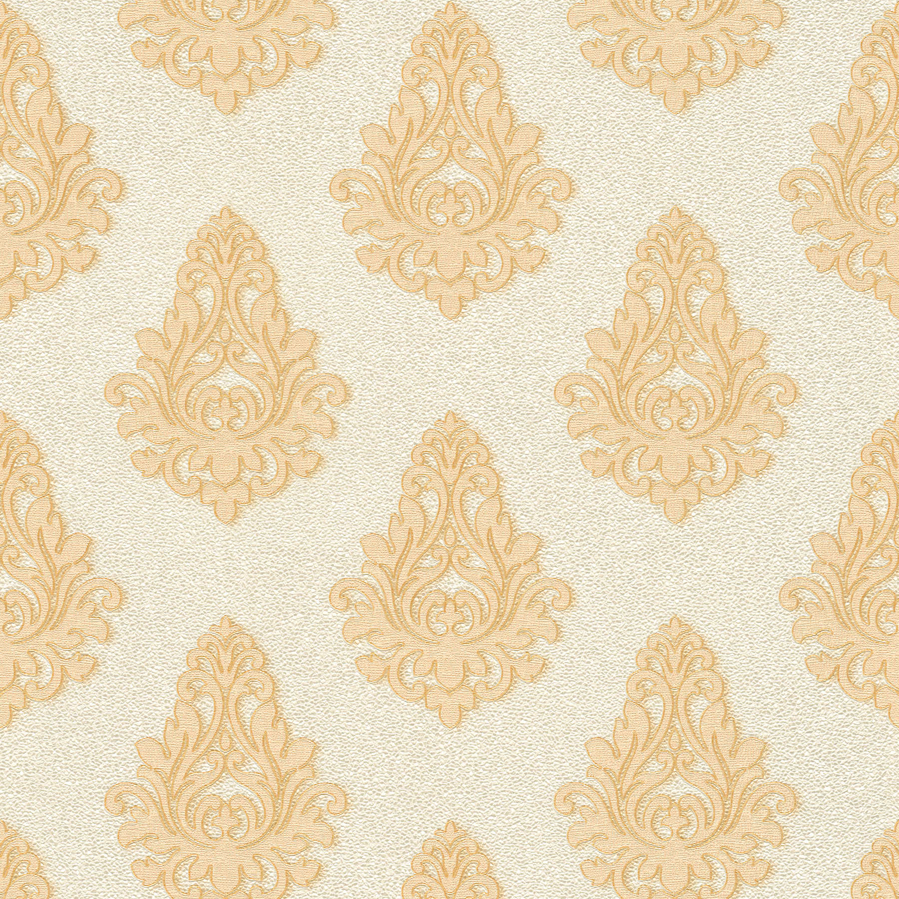 Ornament wallpaper textured with metallic effect - cream, gold, white
