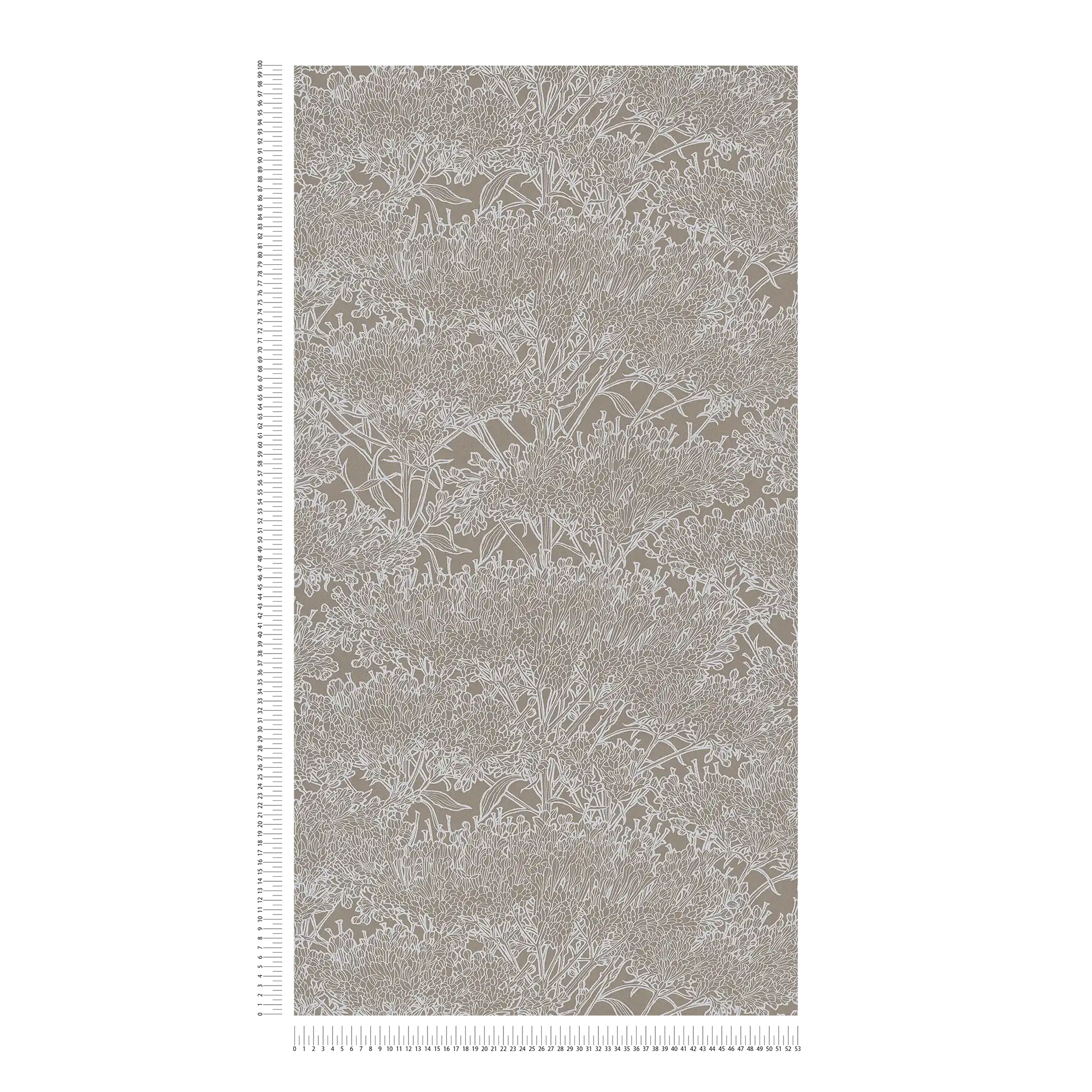             Floral wallpaper in grey with silver metallic effect - grey, silver
        