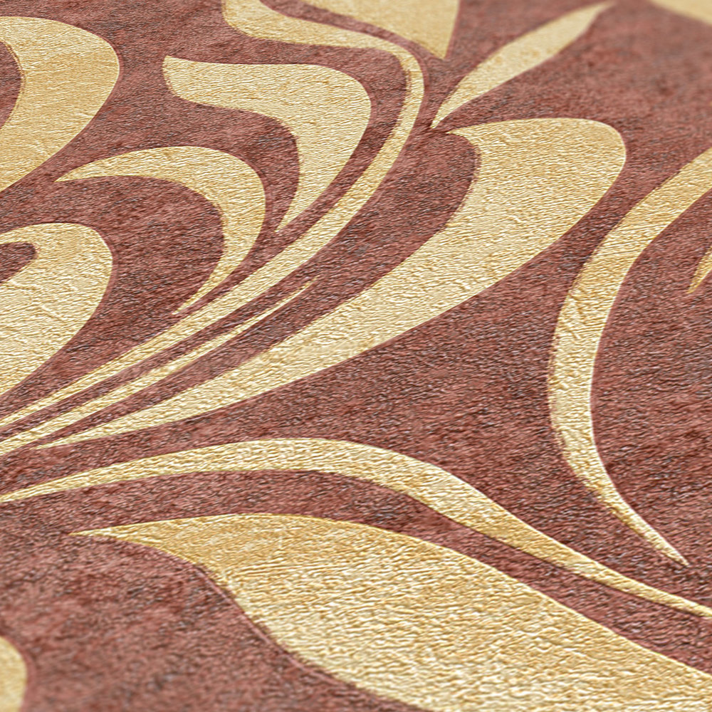             papier peint en papier ornemental métallique avec structure & hachures de couleur - rouge, or, beige
        