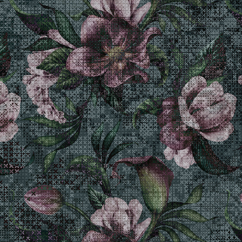         Flowers mural Pixel Design - Green, Pink
    