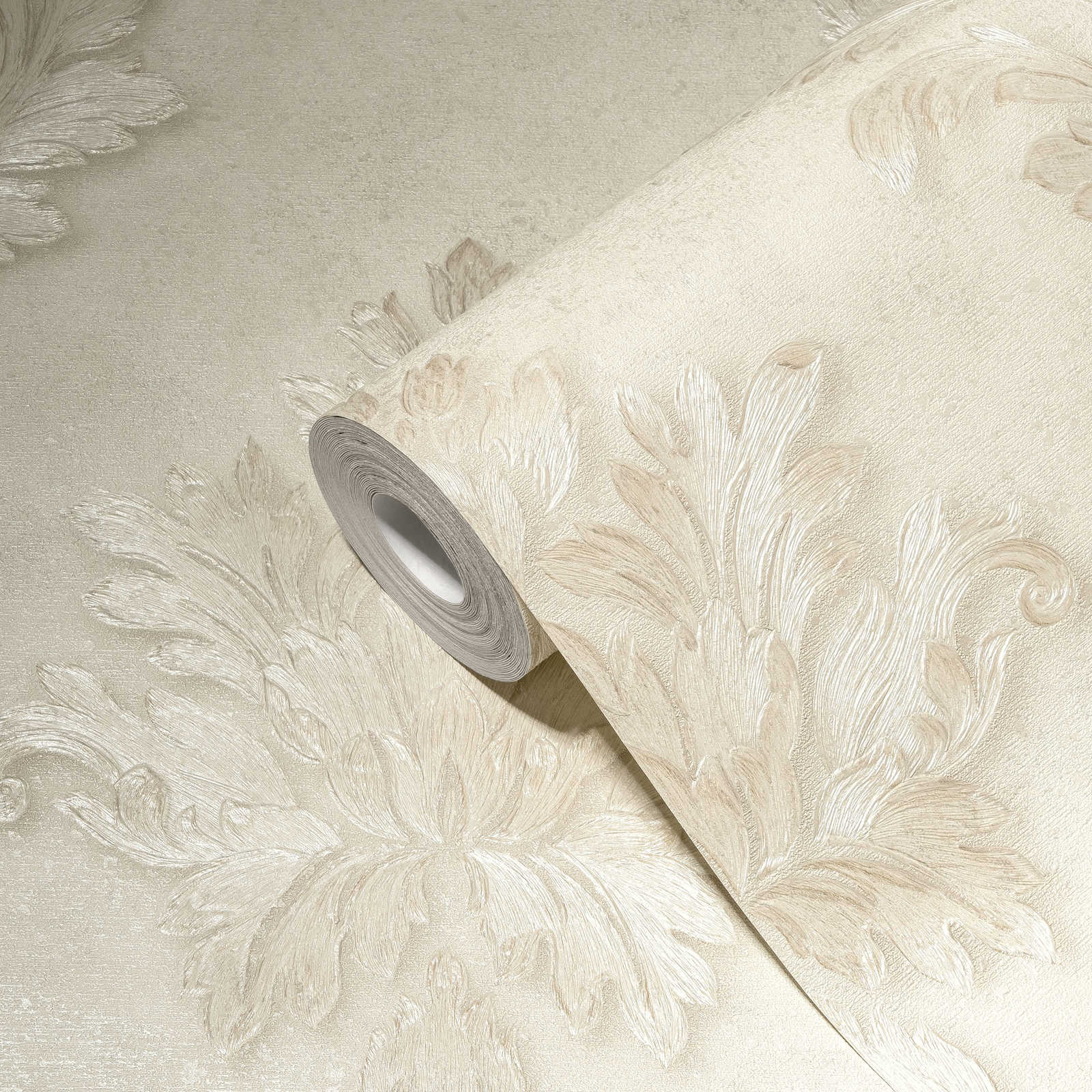             Papier peint de créateur ornements floraux & effet métallique - bronze, crème
        