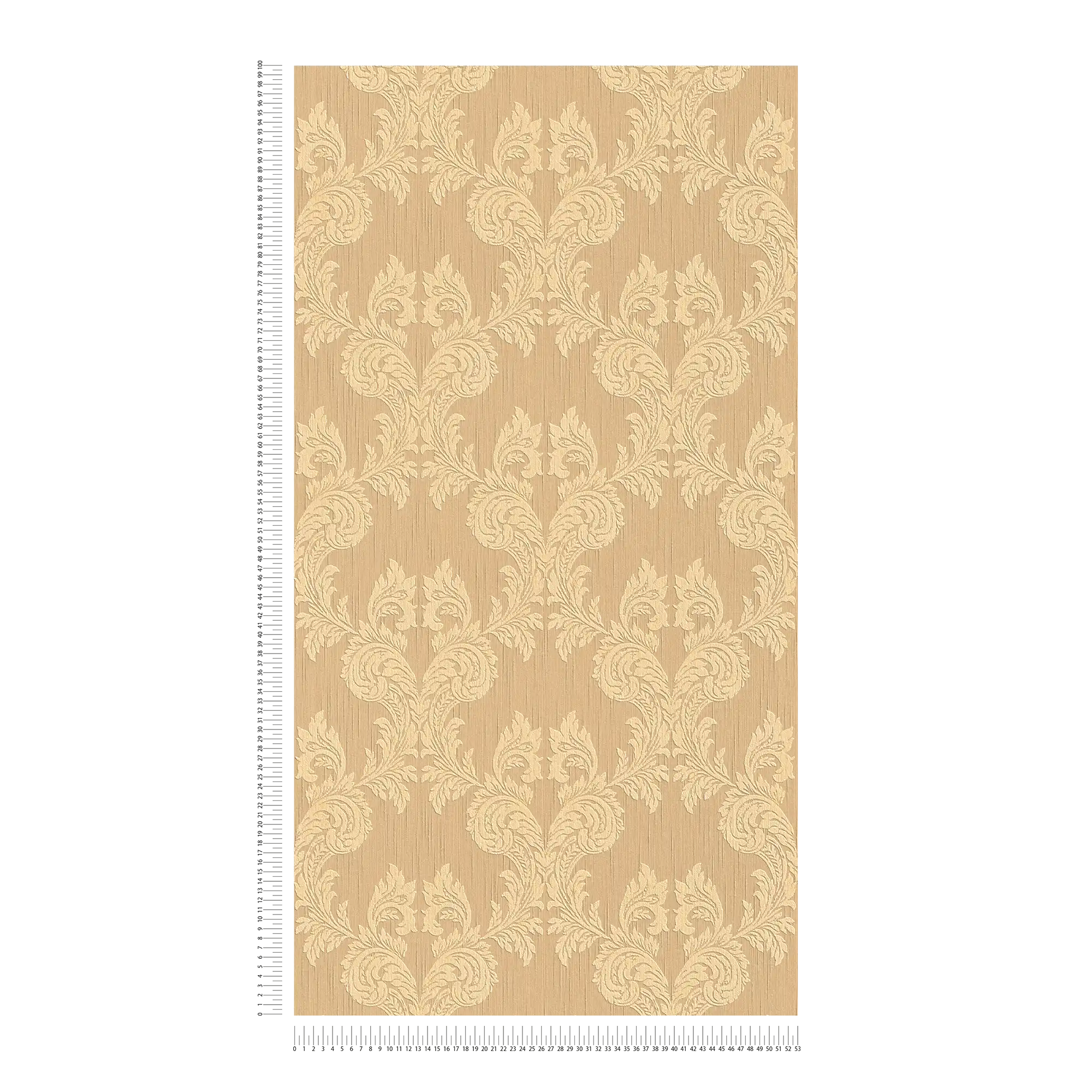             carta da parati con struttura tessile e motivi ornamentali in stile classico - arancione
        