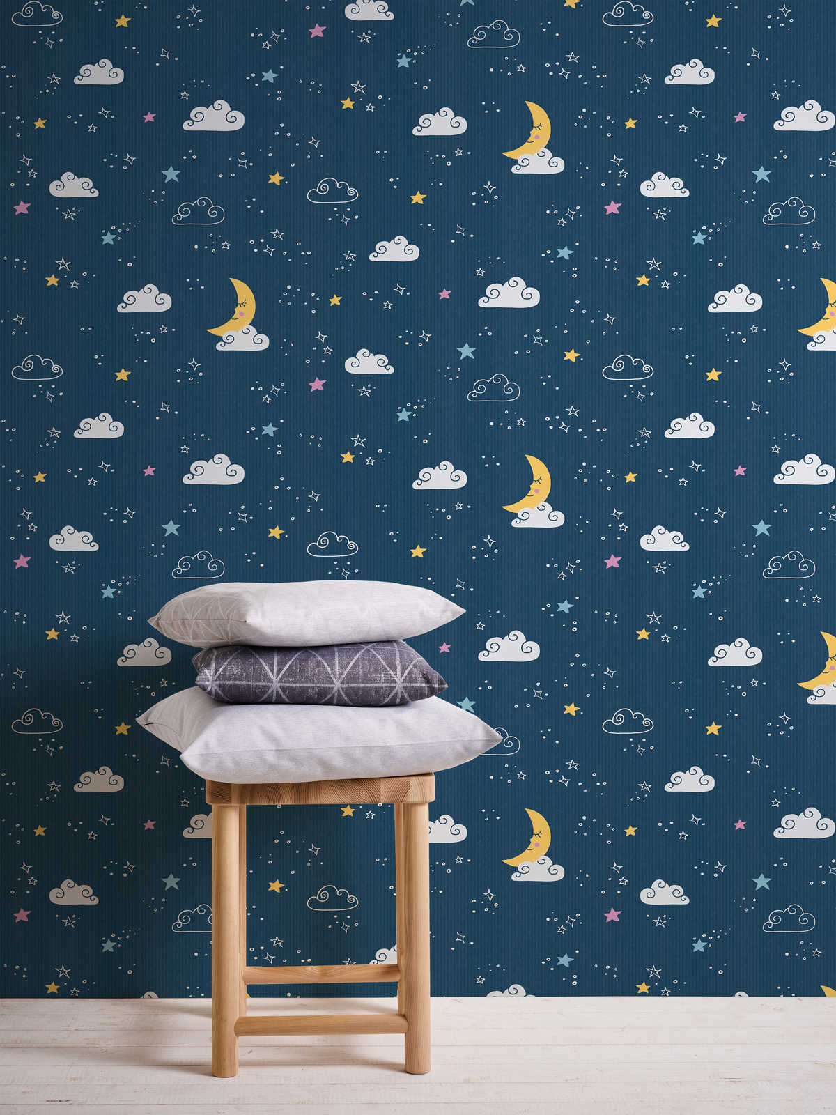             Nursery wallpaper night sky - blue, white, yellow
        