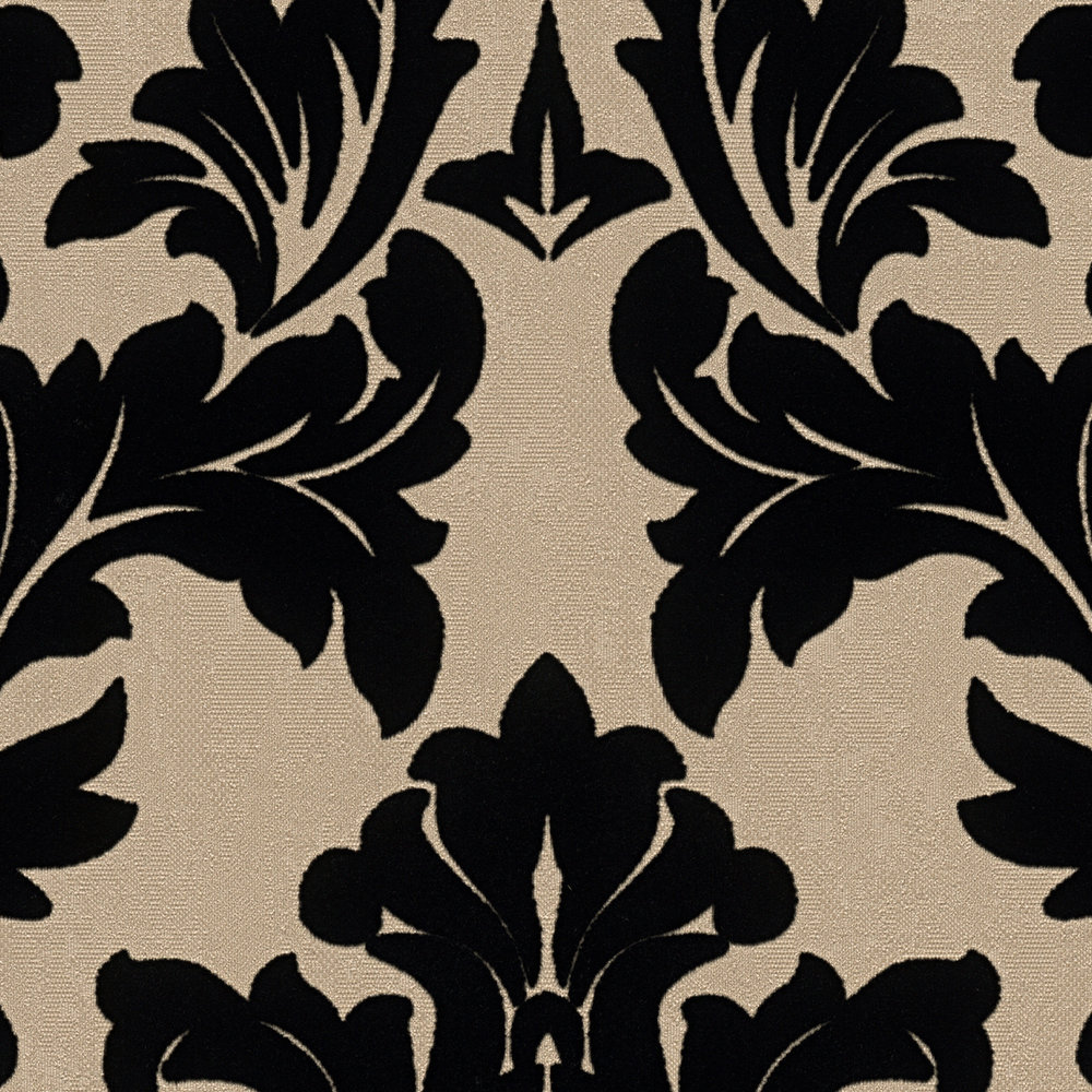             Papier peint baroque avec effet mat-brillant & toucher textile - métallique, noir
        