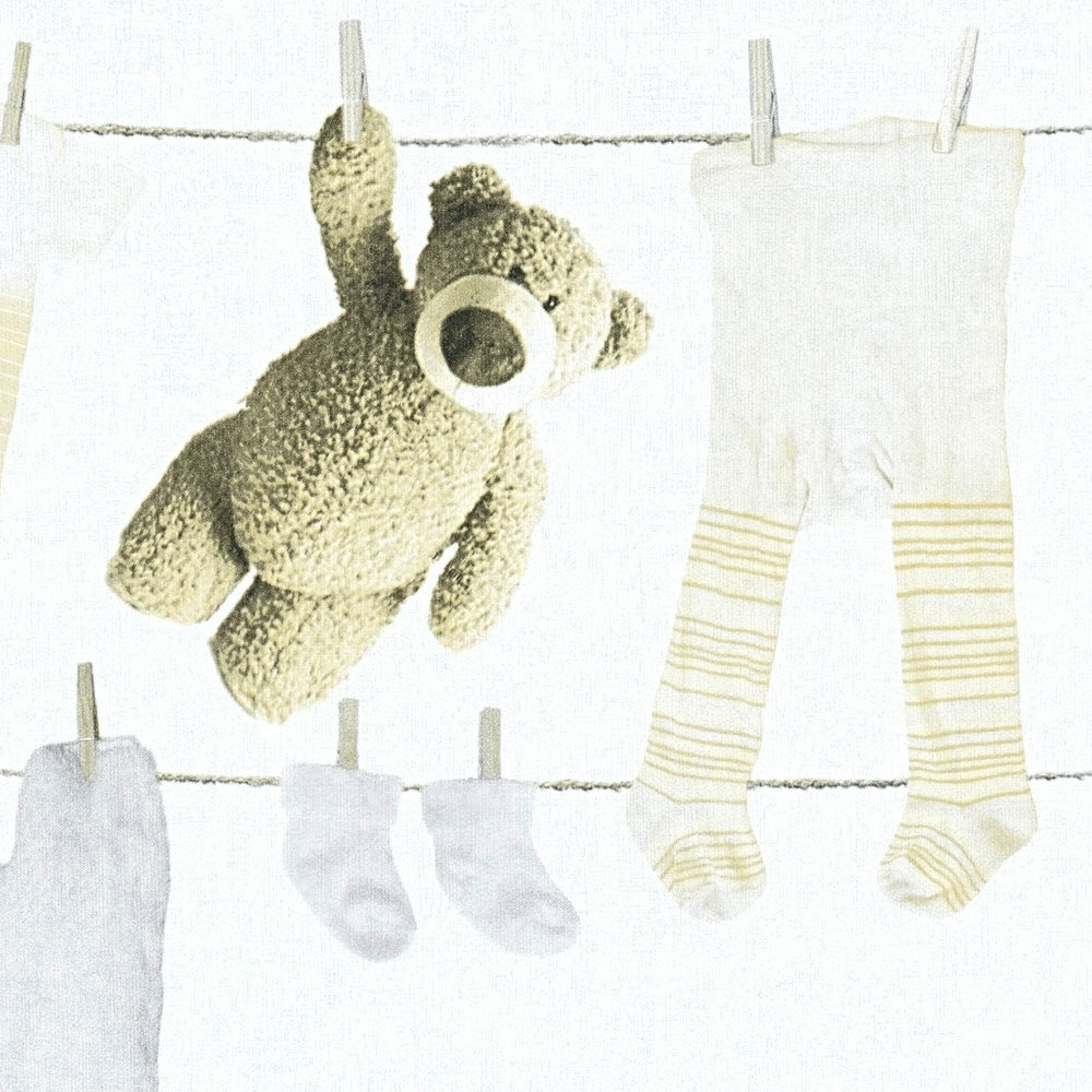            Babykamerbehang met kindermotief waslijnen - Wit
        
