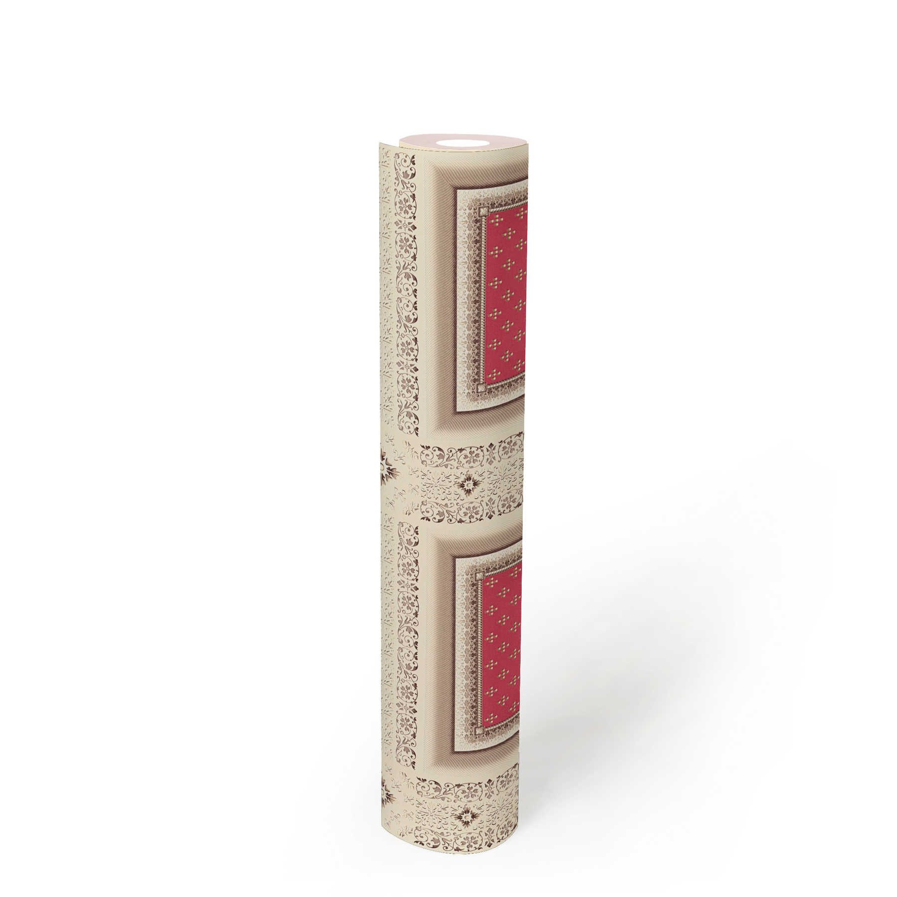             Carta da parati in tessuto non tessuto VERSACE in oro antico in stile scrigno - crema, rosso
        
