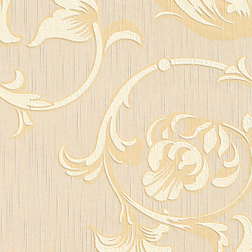             Carta da parati ornamentale con effetto seta - crema, oro, beige
        