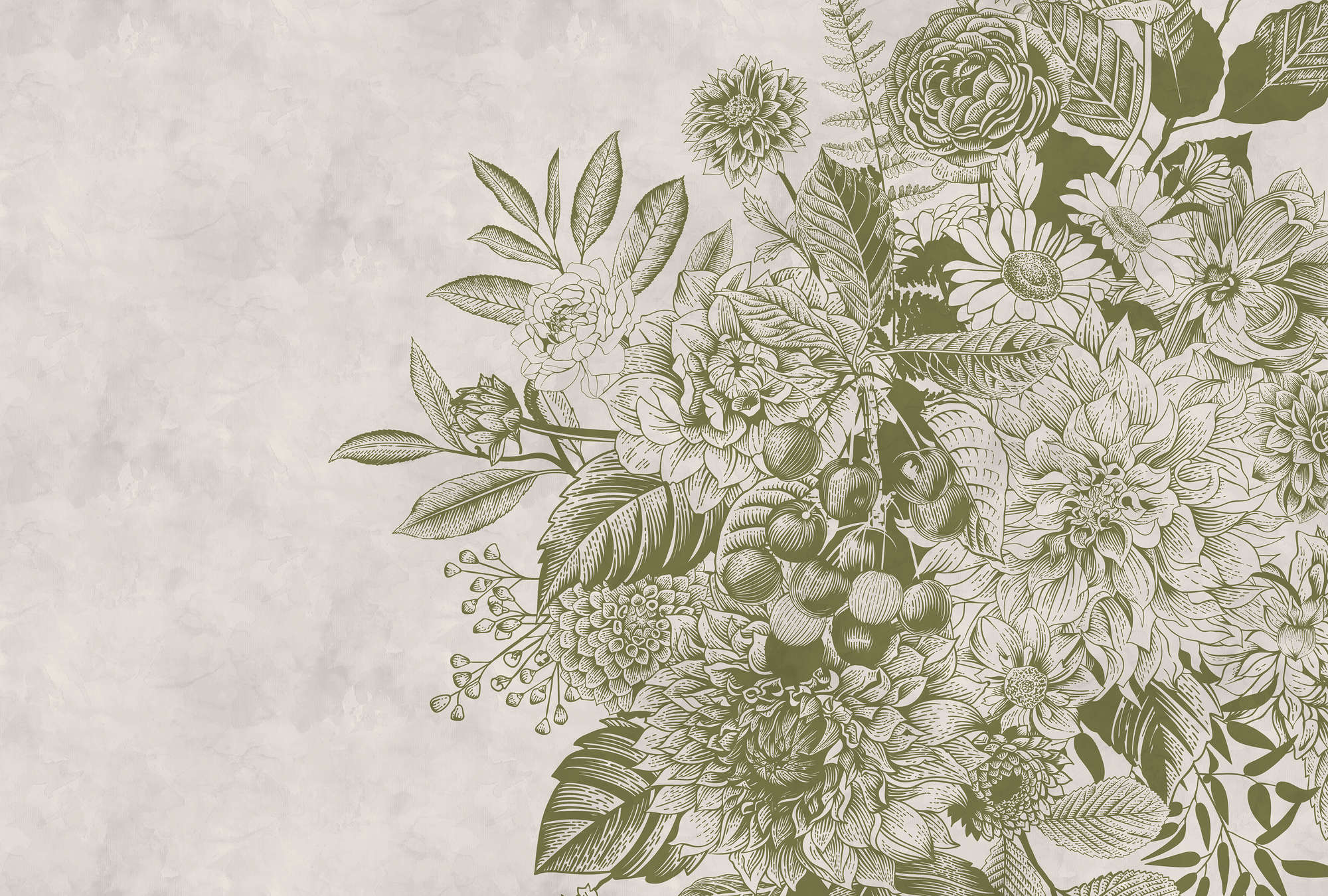             Papier peint Fleur Arbuste - vert, blanc
        