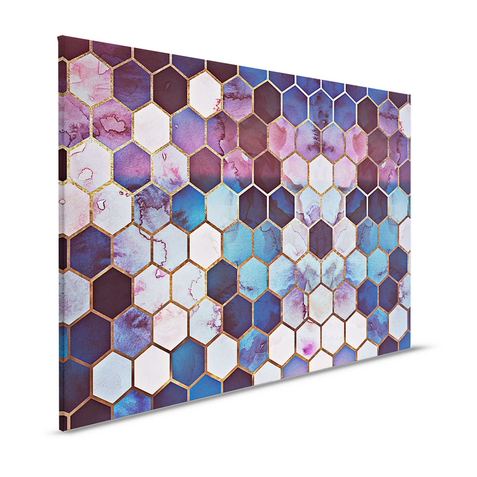 Canvas painting Watercolour Marble with Golden Honeycomb Pattern - 1.20 m x 0.80 m
