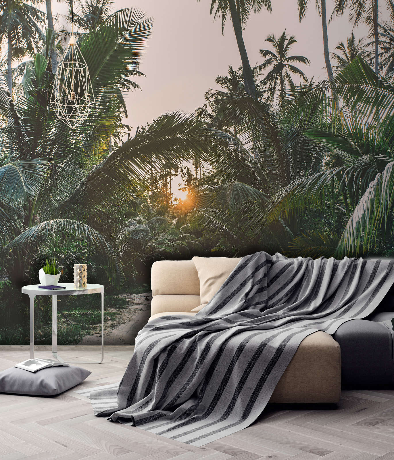             Digital behang met pad door tropisch oerwoud - Groen, Beige, Geel
        