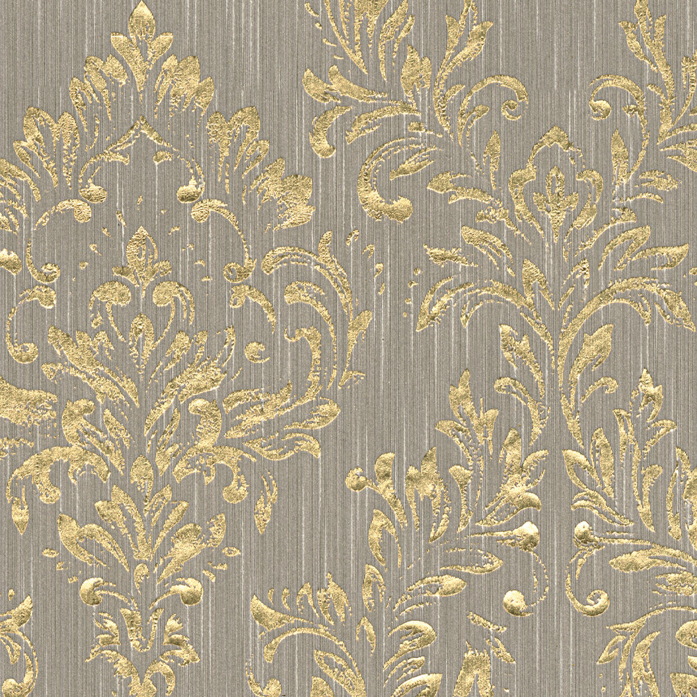             Papel pintado ornamental floral con efecto de brillo dorado - oro, beige
        