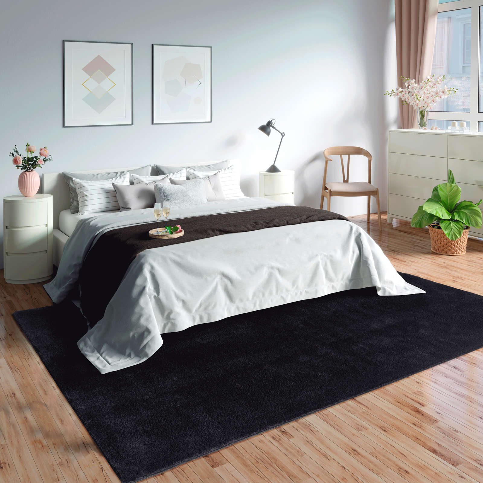             Fluweelzacht hoogpolig tapijt in zwart - 230 x 160 cm
        