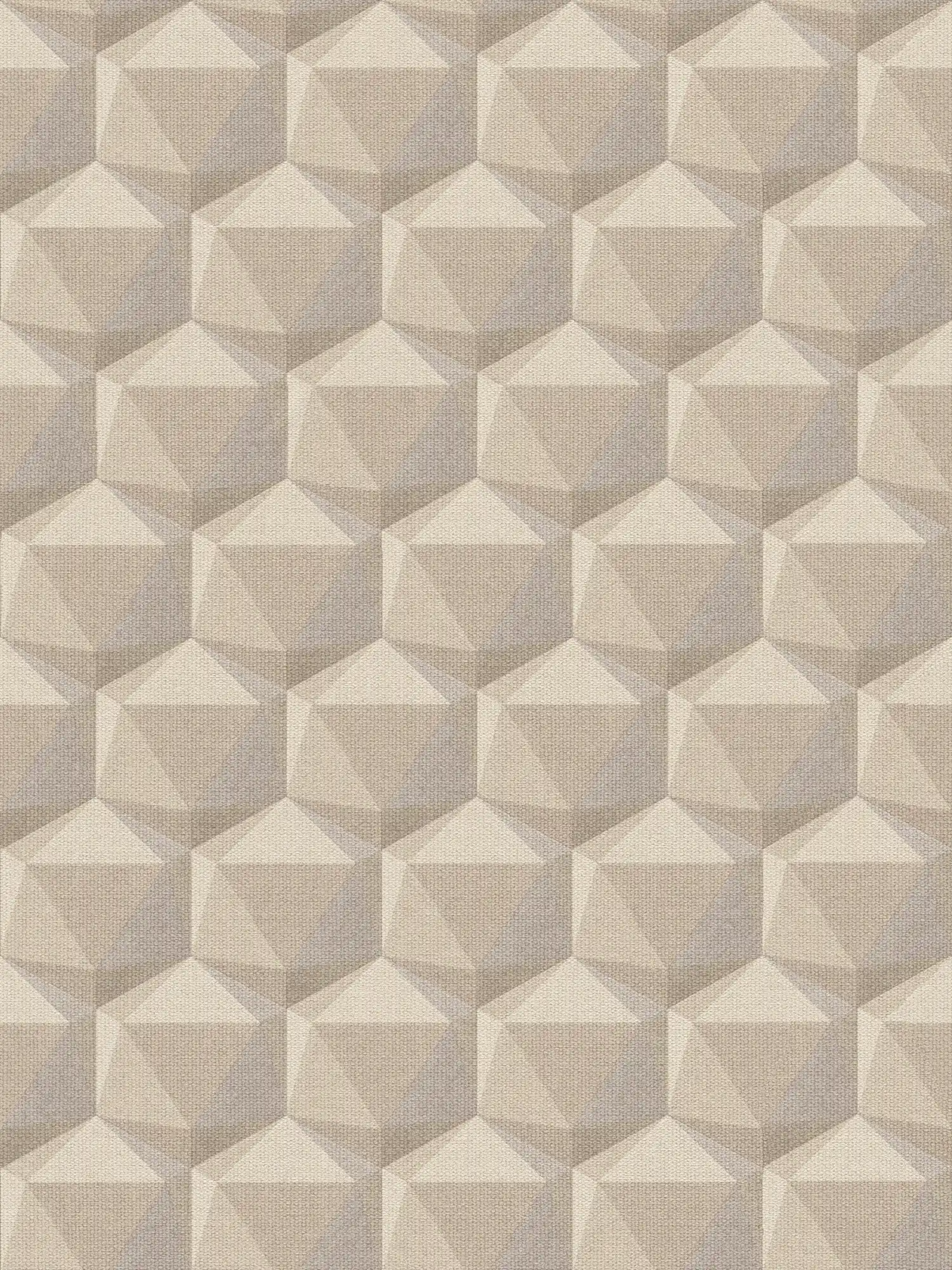 Pattern wallpaper with 3D design & linen look - beige, grey
