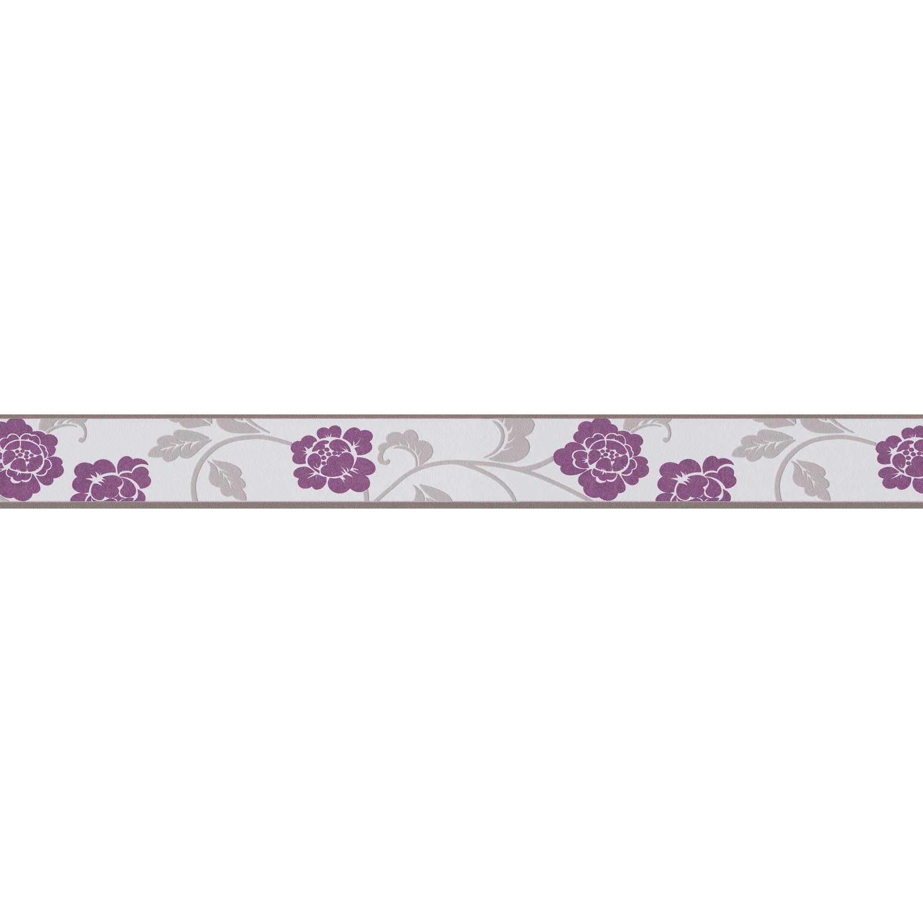         Border with flowers and leaves tendrils with texture pattern - purple, grey
    
