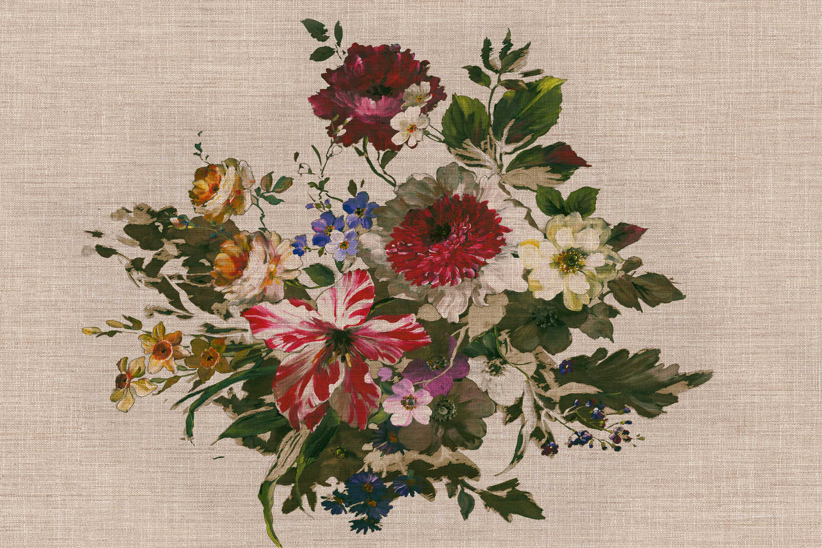             Tela dipinta con fiori in stile vintage e aspetto lino - 0,90 m x 0,60 m
        