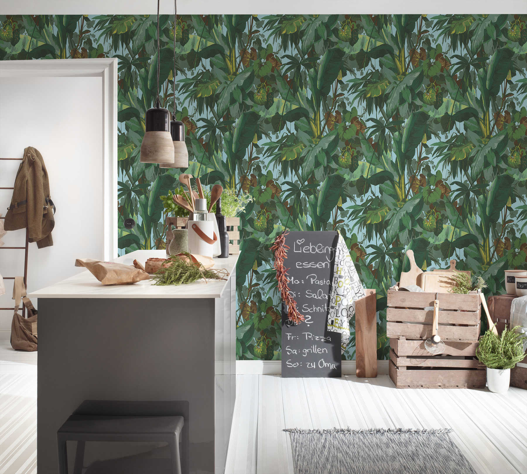             Jungle wallpaper with leaf forest & green thicket - Green, Brown
        