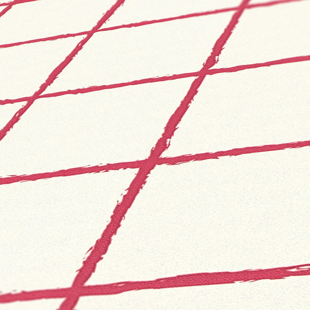             Checkered non-woven wallpaper with mesh motif - red, white
        