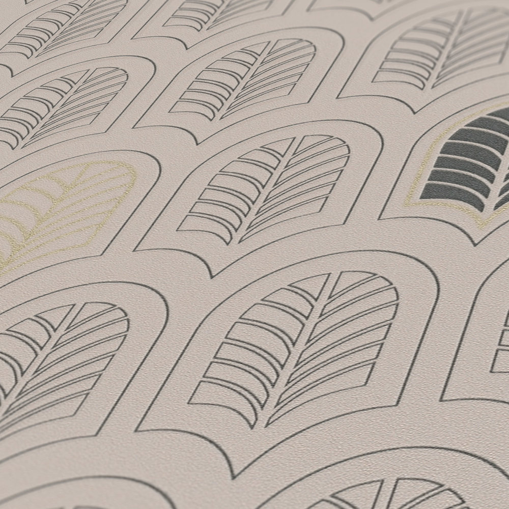            Art Deco behang met metallic & glitter accenten - taupe, antraciet, beige
        