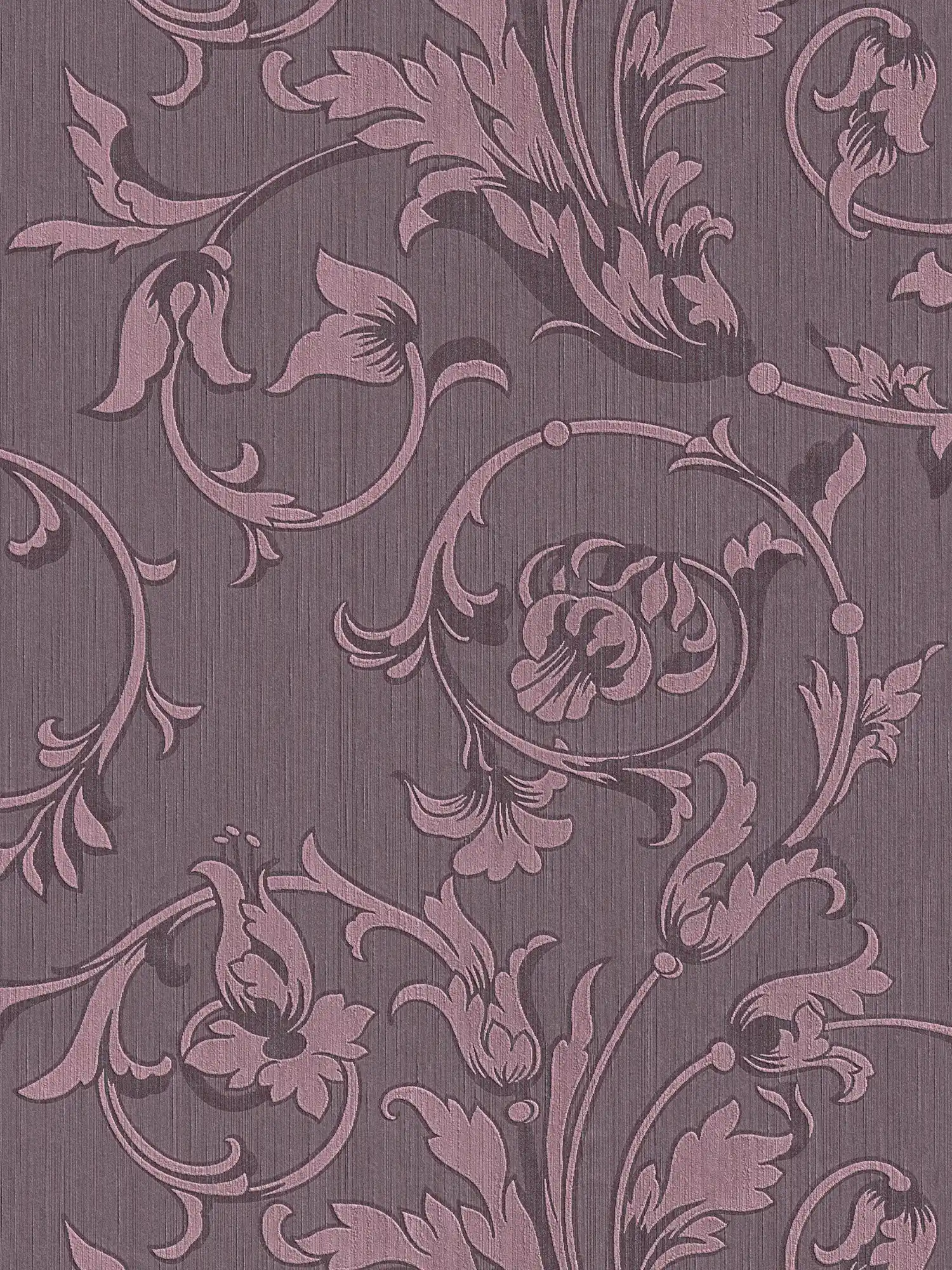 Ornament wallpaper with silk textile look - purple
