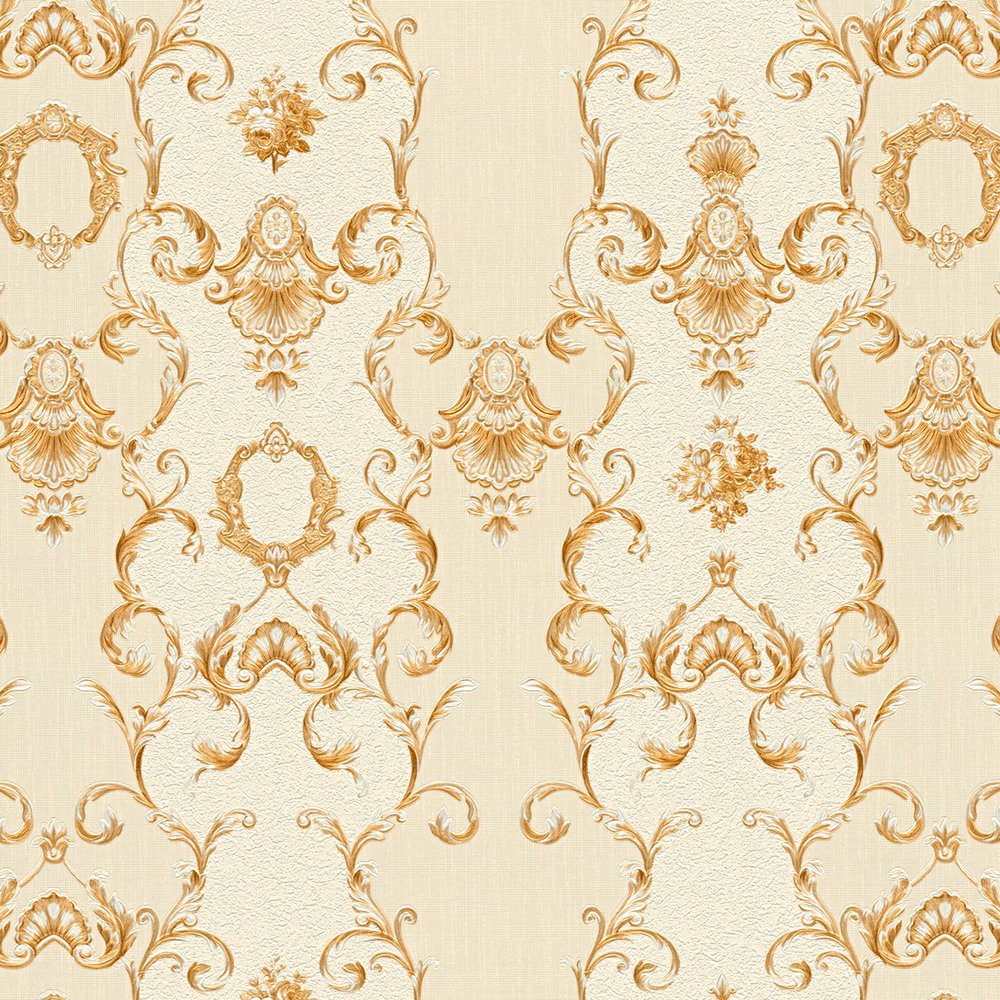             Neo baroque wallpaper filigree ornaments - cream, metallic
        