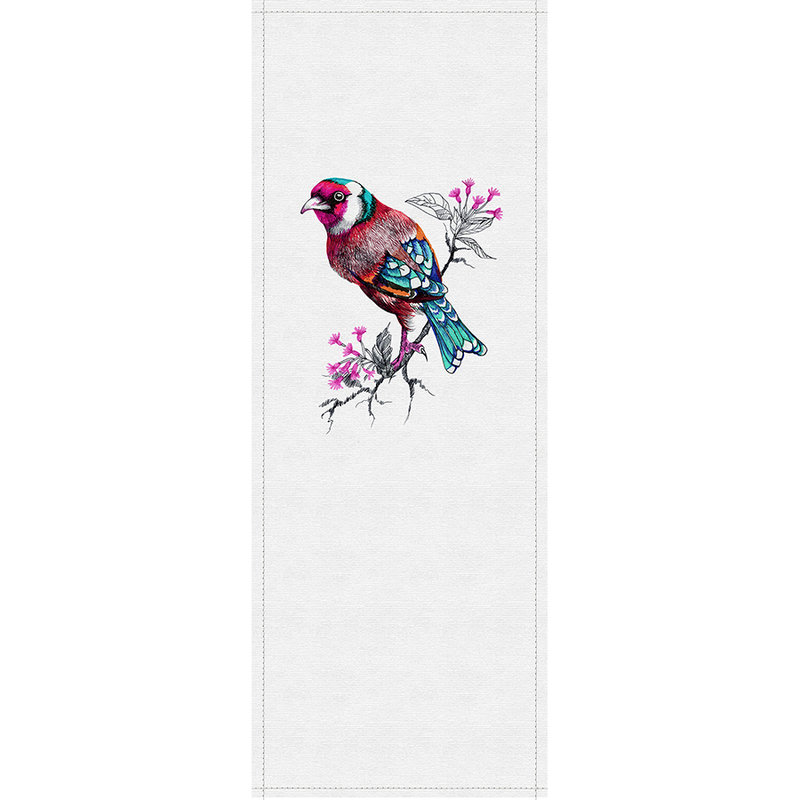 Spring panels 3 - photo wallpaper panel with colourful bird drawing - ribbed structure - grey, turquoise | matt smooth fleece
