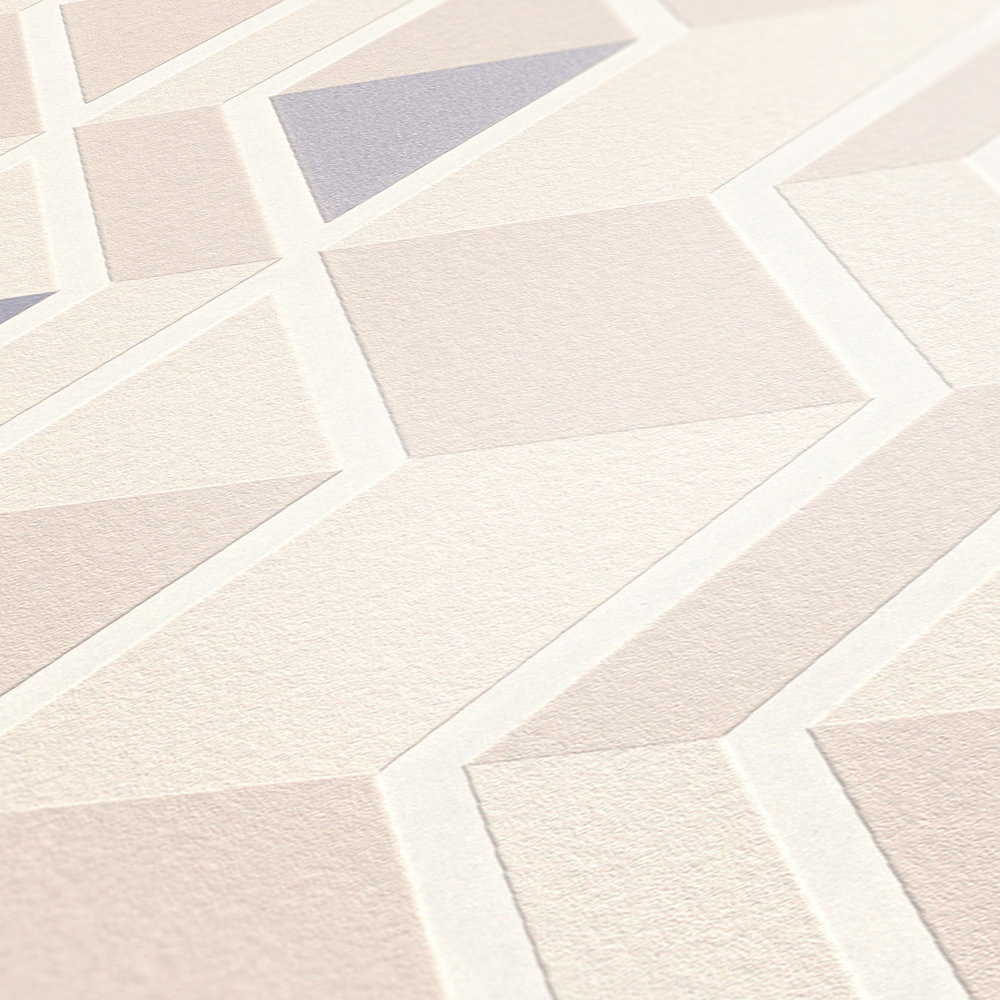             Retro design wallpaper with diamond pattern & 3D structure - beige
        