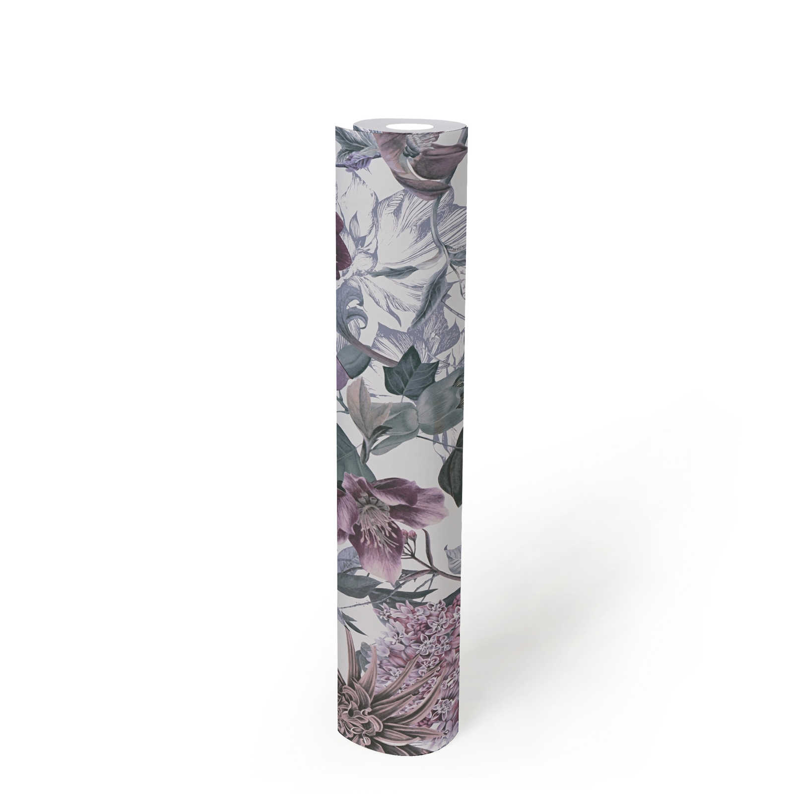            Papier peint fleuri Design avec des feuilles - rose, gris
        