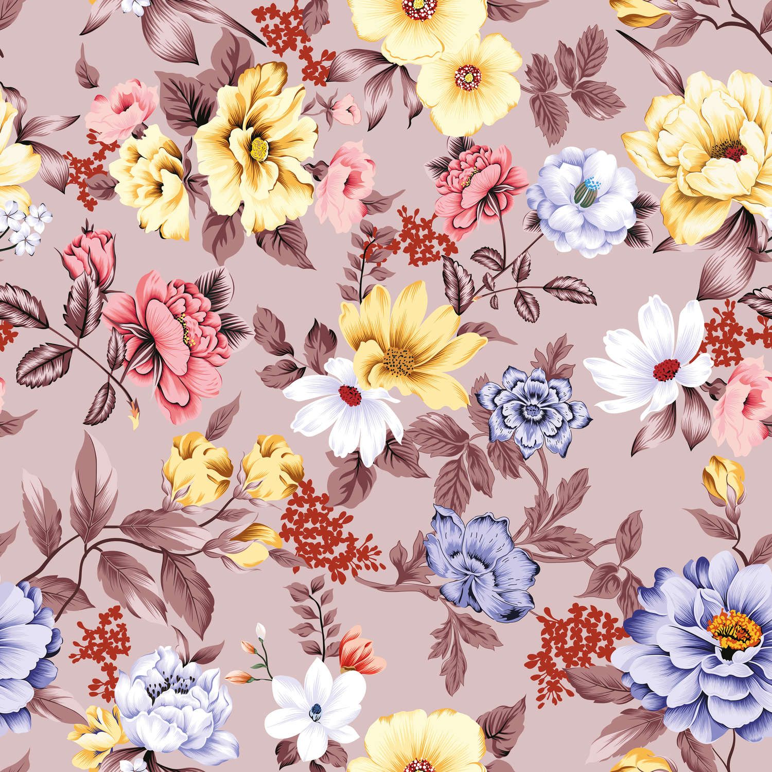             Digital behang gebloemd met bloemen en bladeren - Glad & mat vlies
        
