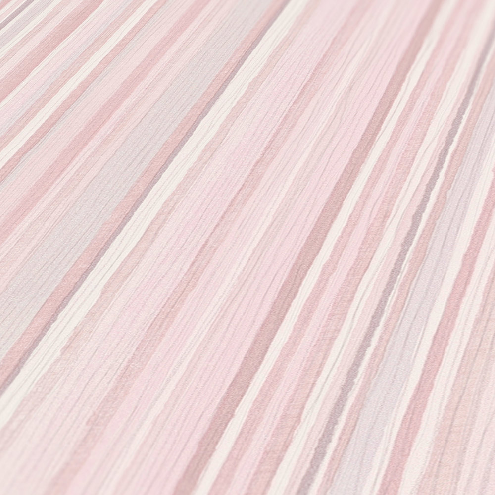             Papier peint à rayures avec motif de lignes étroites - rose, gris
        
