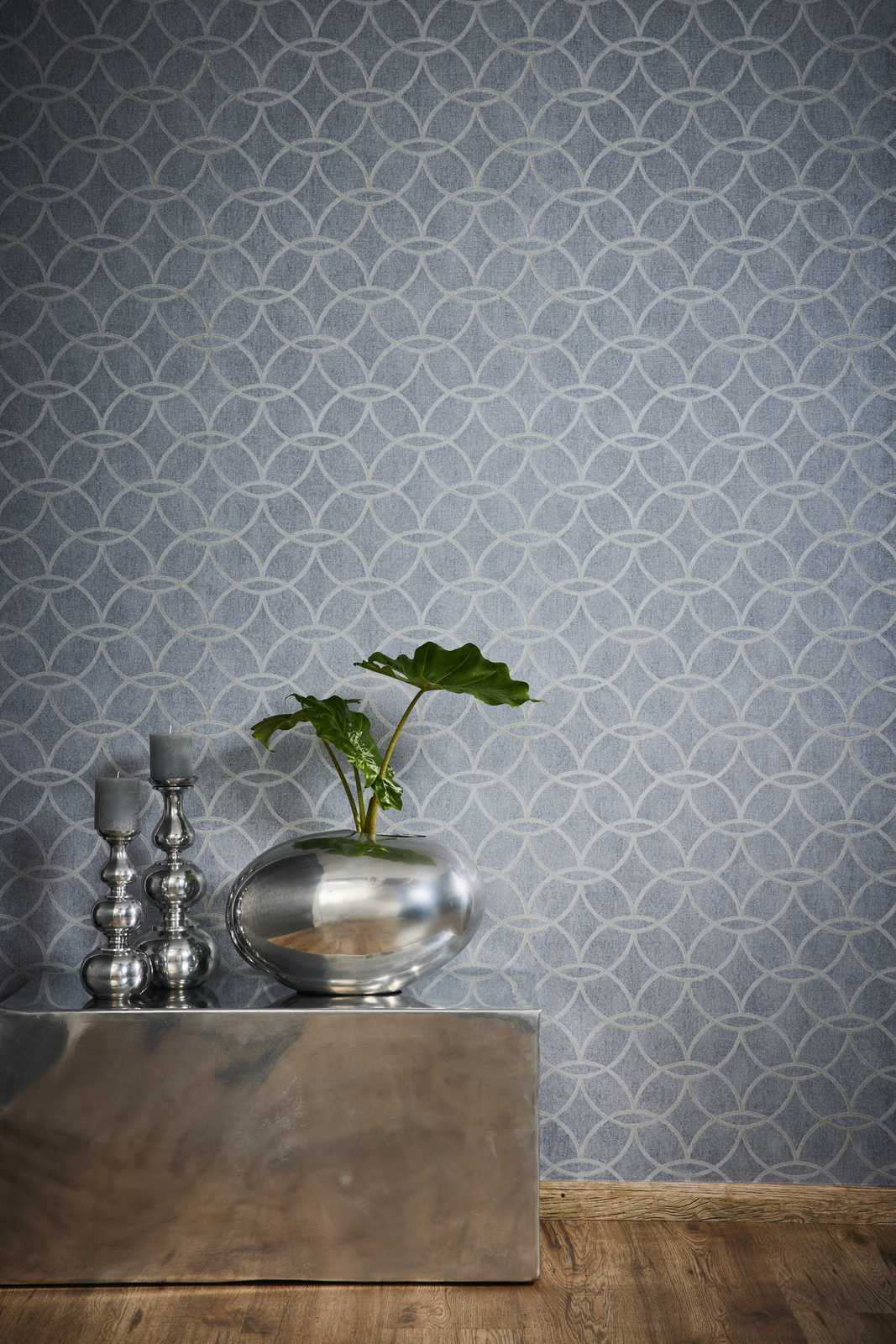             Pattern wallpaper non-woven with geometric design & shimmer effect - blue, grey
        