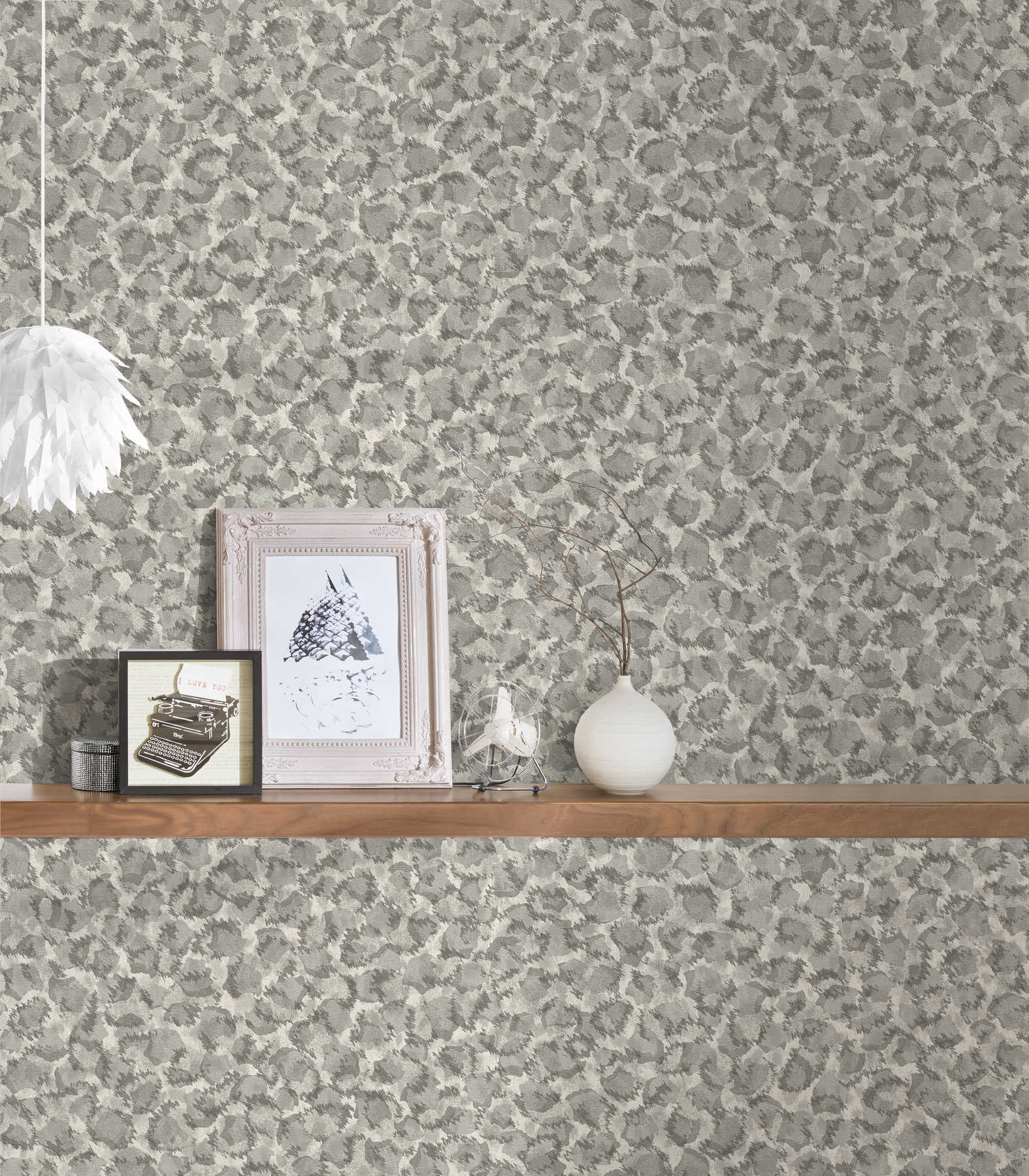             Non-woven wallpaper with polka dots pattern in ethnic style - grey, metallic
        