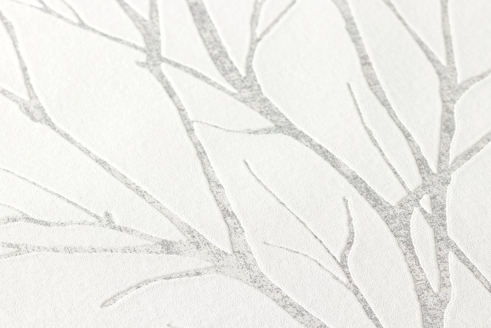             Papier peint intissé motif arbre & effet métallique - beige, gris
        