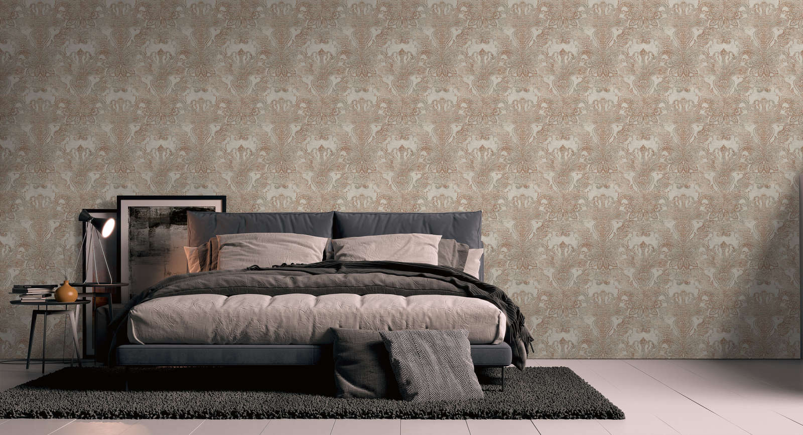             Classic baroque wallpaper with ornaments - beige, grey, reddish brown
        