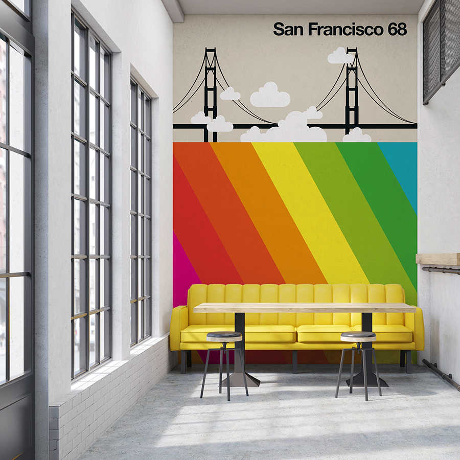         San Francisco 68 mural with Golden Gate Bridge & rainbow
    