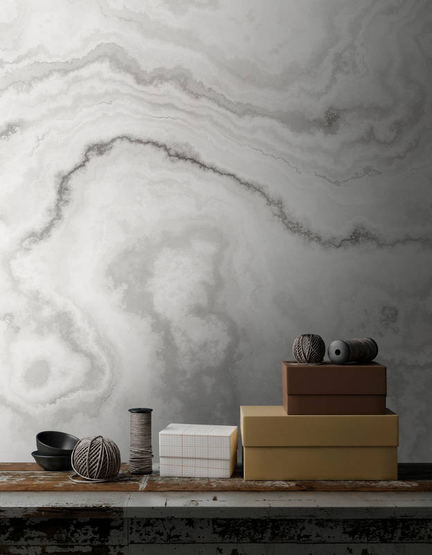             Carrara 1 - Papel pintado elegante efecto mármol - Gris, Blanco | Vellón liso Premium
        