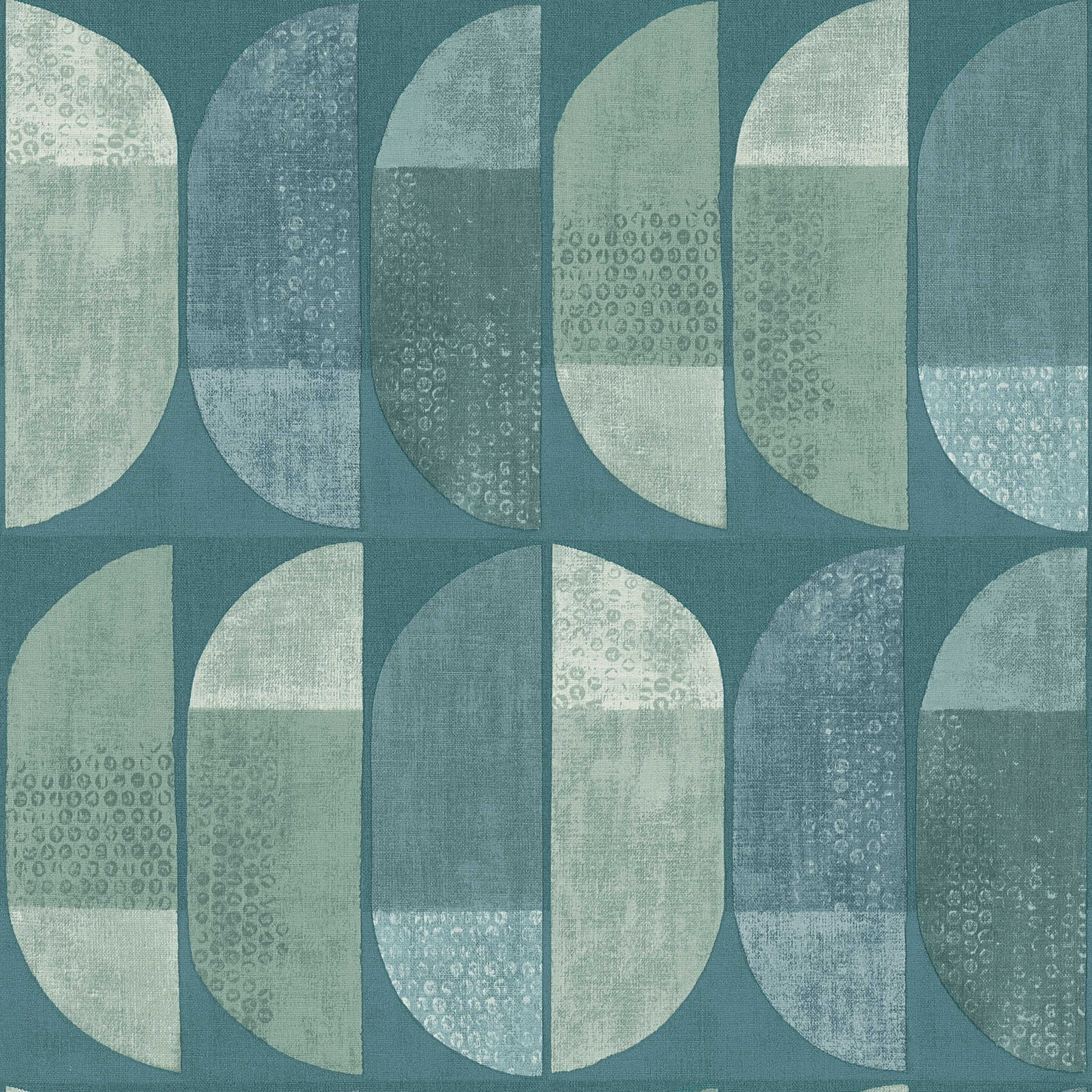 Papier peint motif géométrique rétro, style scandinave - bleu, vert

