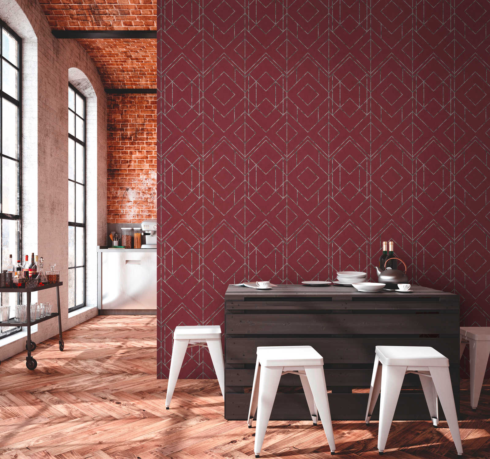             Wallpaper with gold accent in modern graphic style - metallic, red, black
        