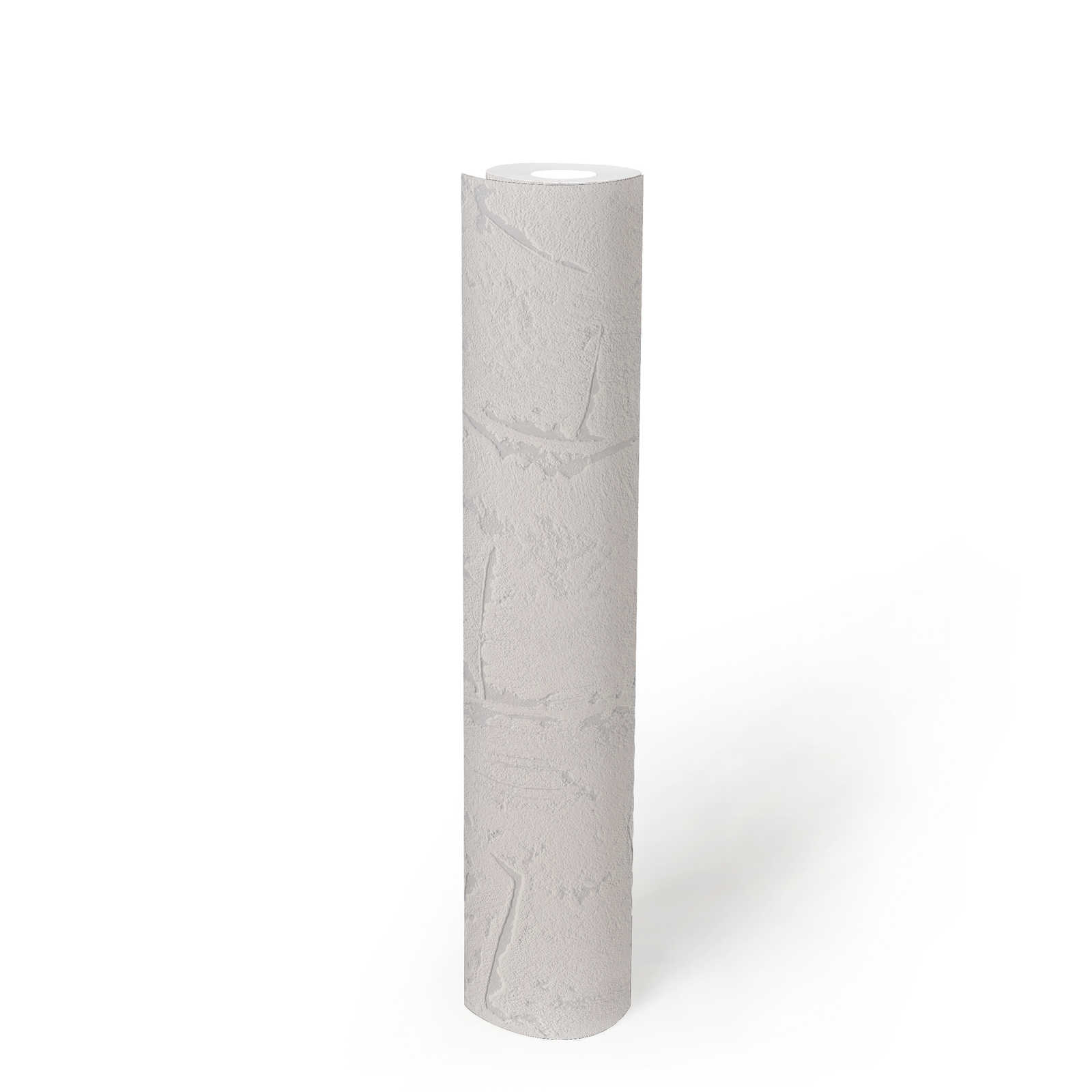             Papel pintado blanco gris con superficie de yeso y efecto 3D - Gris, Blanco
        