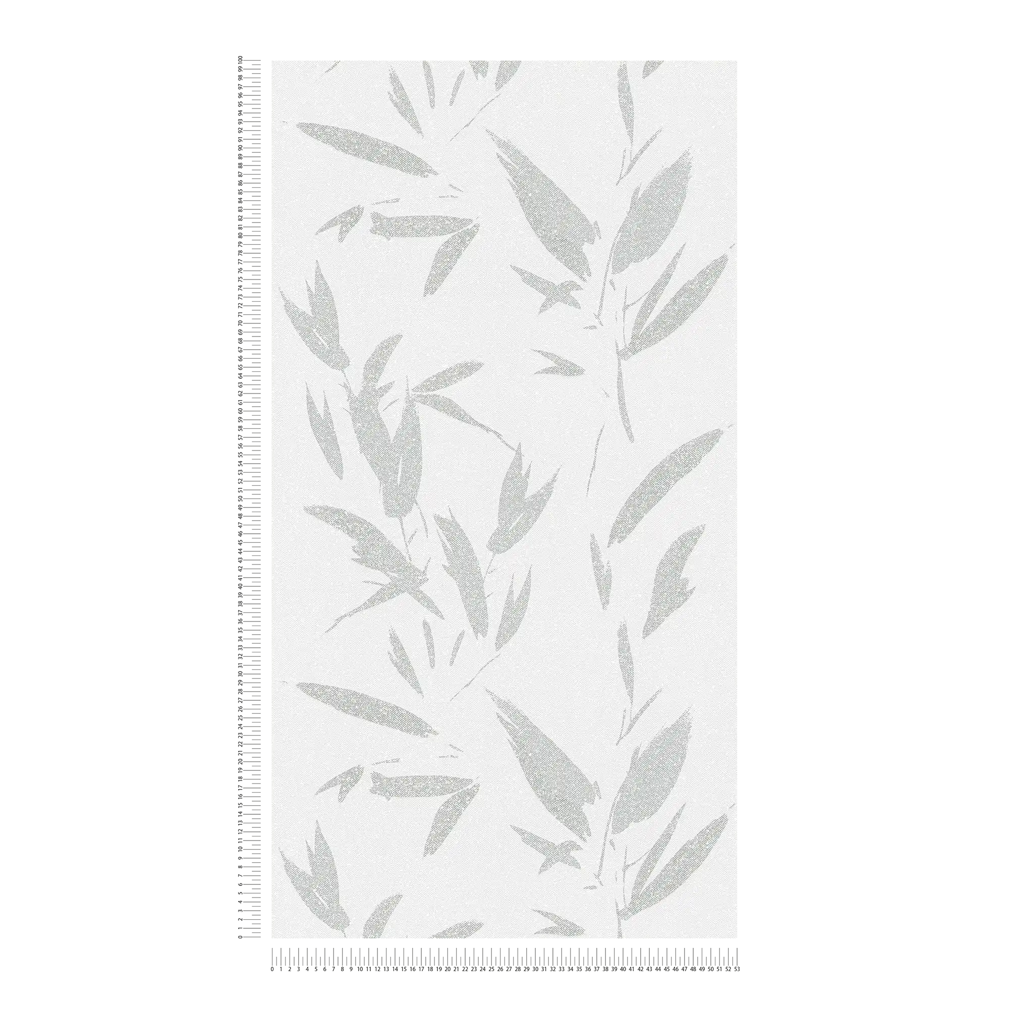             Carta da parati in tessuto non tessuto con motivo a foglie astratto, aspetto tessile - bianco, crema, grigio
        