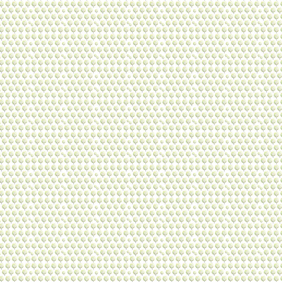 Ontwerpbehang Bospatroon in Groen op Witte Achtergrond op Textuurvlies
