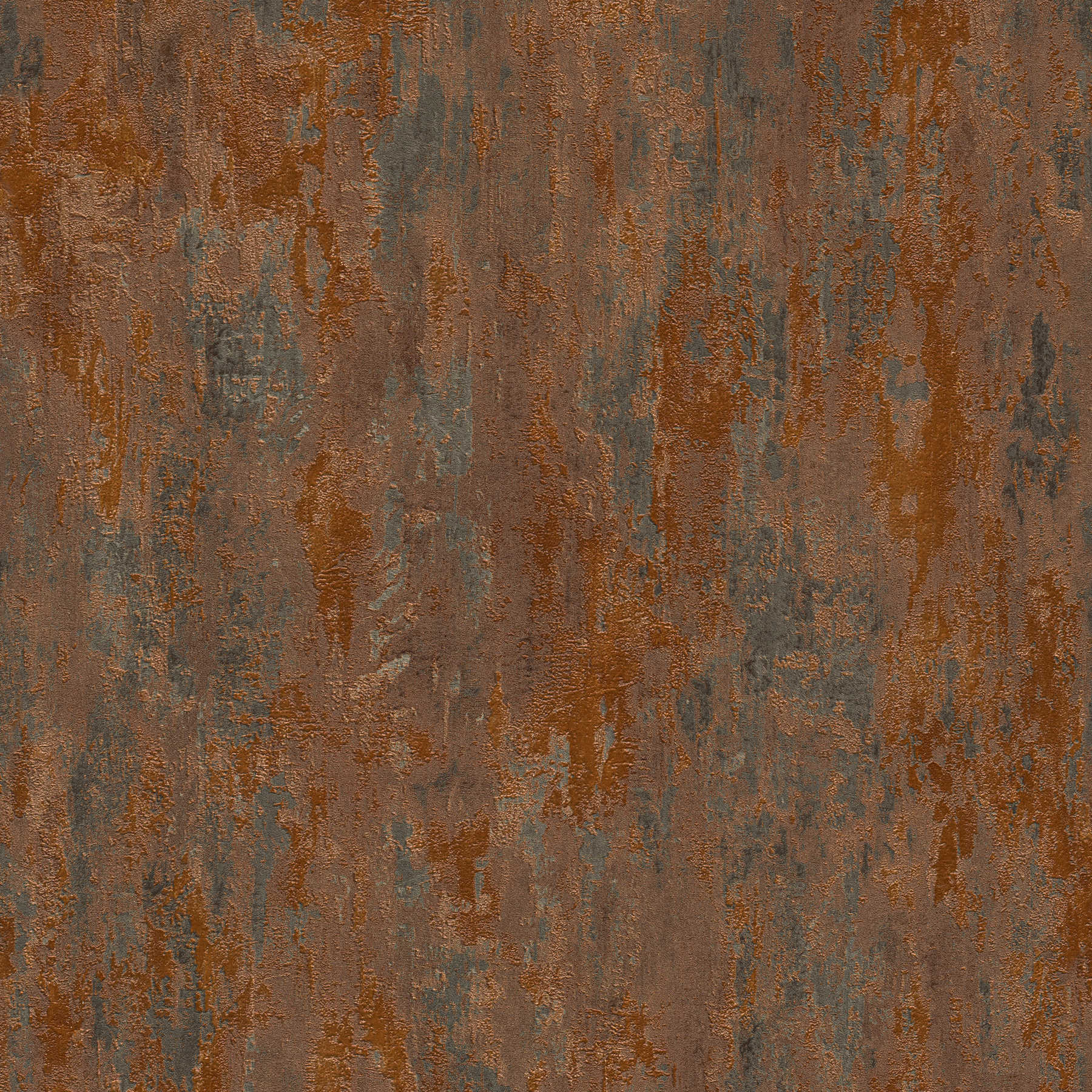             Papel pintado de cobre con efecto metálico y aspecto oxidado de estilo industrial
        