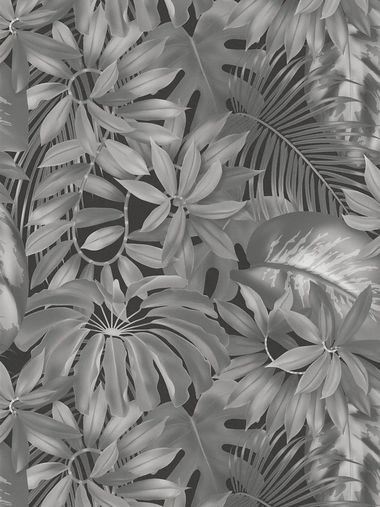 Bladeren behang jungle patroon - grijs, zwart

