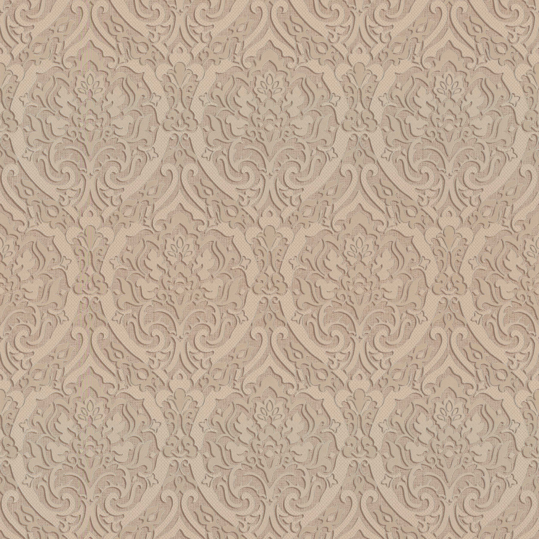             3D Ornament wallpaper, double width 106cm - Brown, Metallic
        