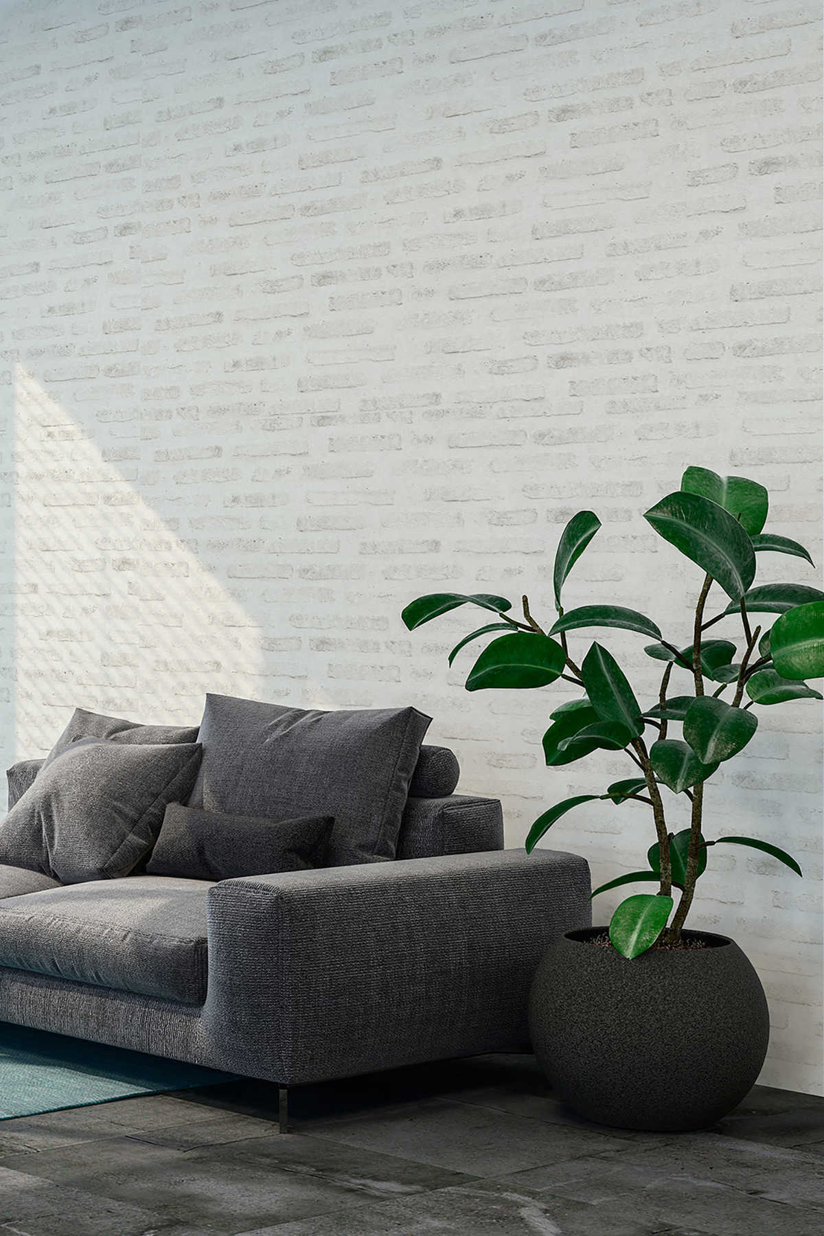             Behang in industriële stijl met steenlook en muurmotief - grijs, wit
        