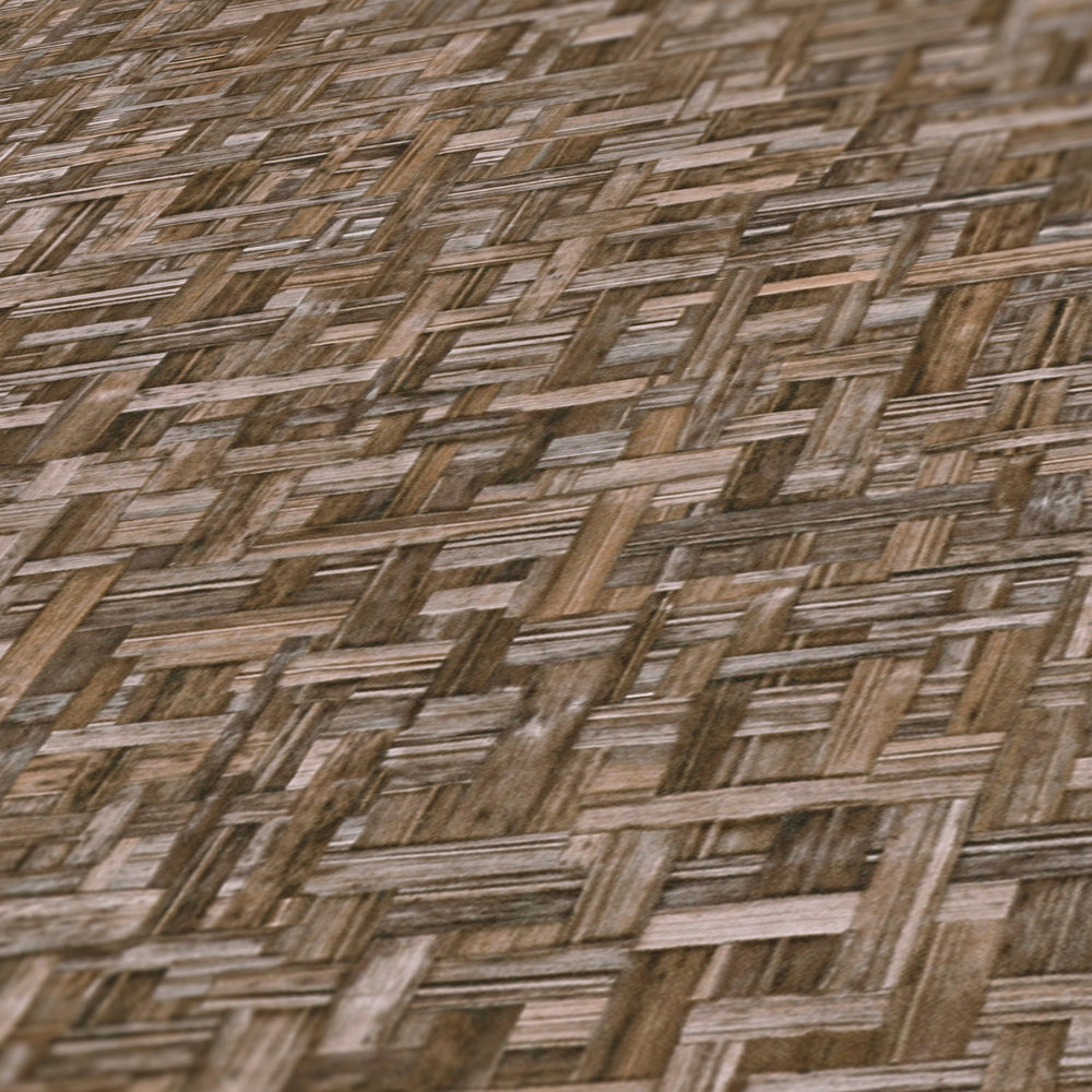             Carta da parati effetto legno marrone con motivo a mosaico miro - marrone
        
