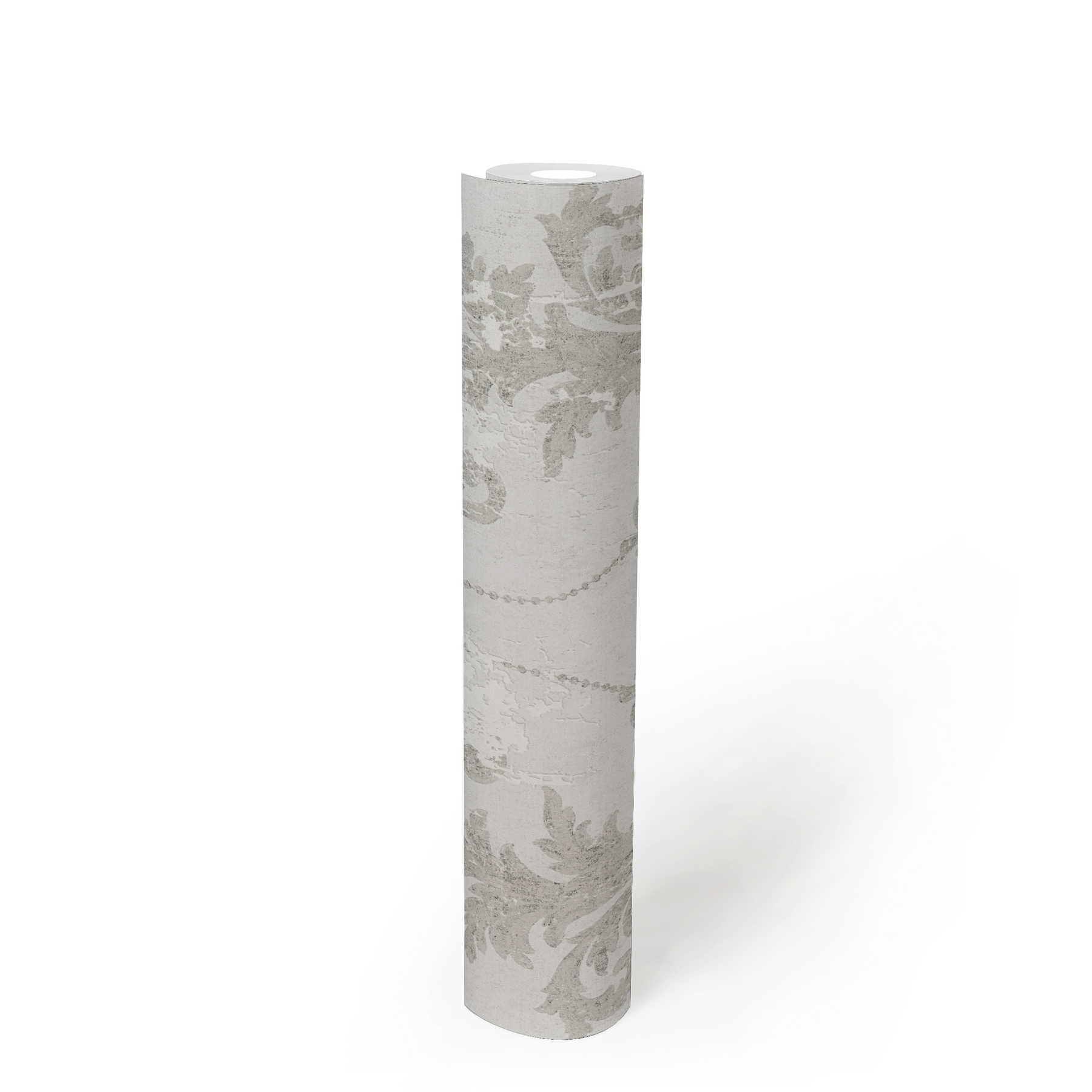             Papier peint avec ornements vintage & aspect usé - gris, blanc
        