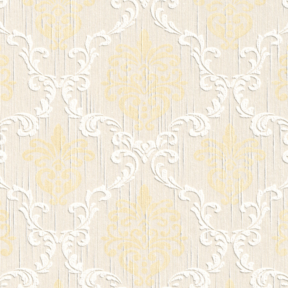             Papier peint ornemental classique avec effet structuré - beige, métallique
        