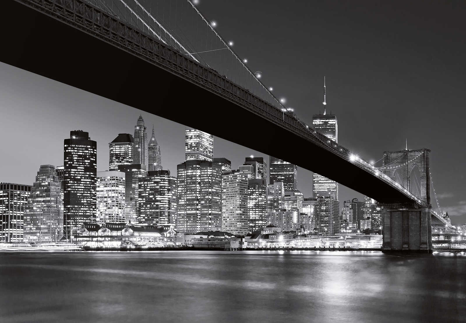         Brooklyn Bridge New York mural in black and white
    