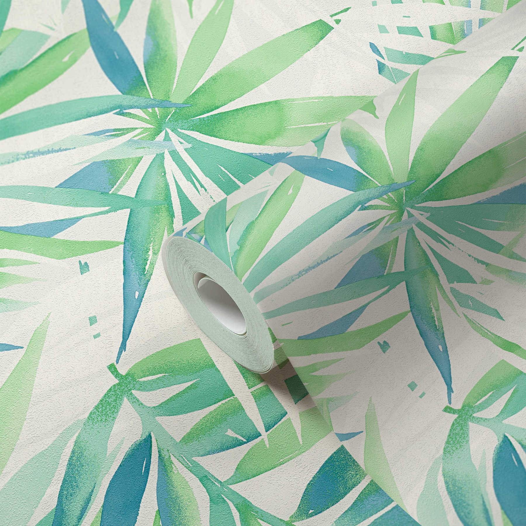             Jungle behang bladmotief in aquarel stijl - groen
        