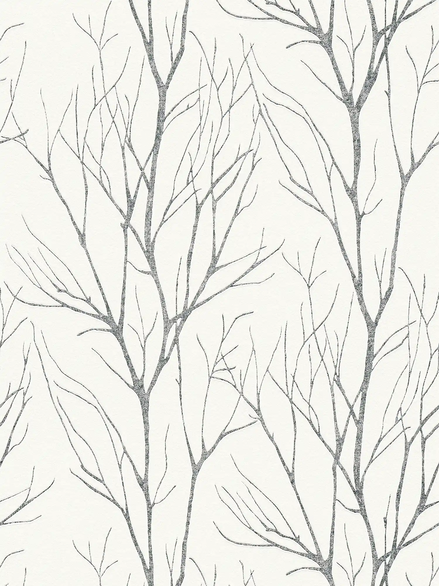 Non-woven wallpaper tree motif & metallic effect - grey, black, white

